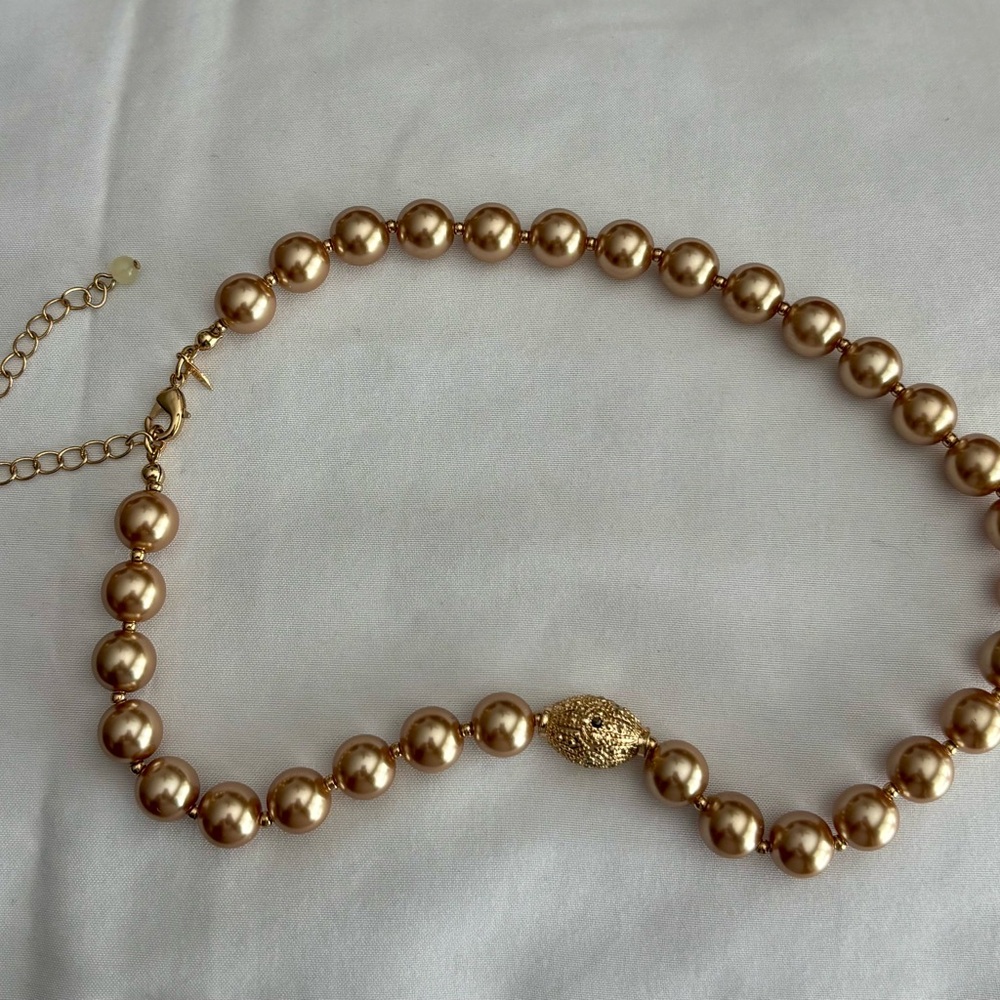Champagne Faux Pearl Jewelry Set Necklace Bracelet Earrings - Picture 3 of 8